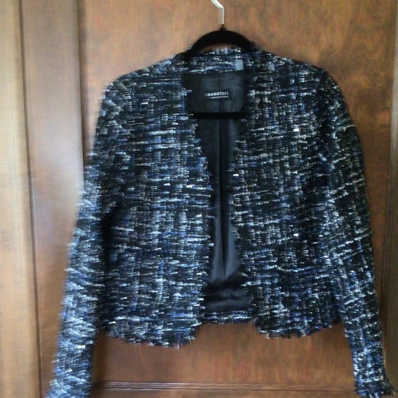 Bagatelle Navy Silver Metallic Tweed Biker Jacket sz small - Picture 6 of 8